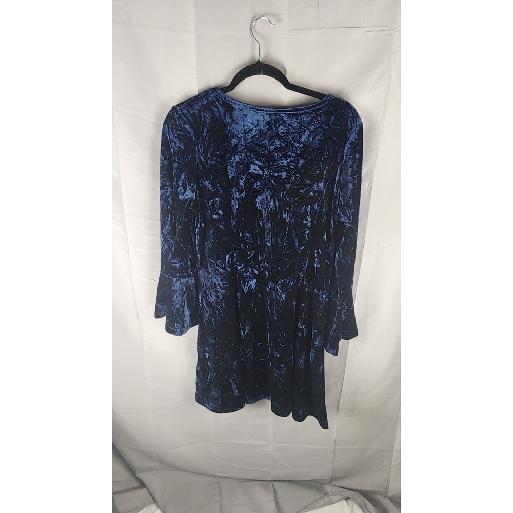 Aryeh Royal Blue Crushed Velvet Bell Sleeve Mini Dress Large‎ Boho Witchy